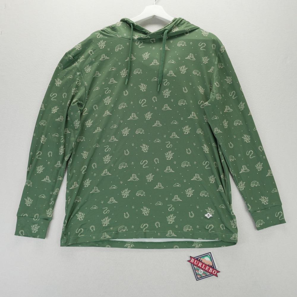 Burlebo Mens Western Sun Performance Hoodie Green Armadillo Snake Medium NWT